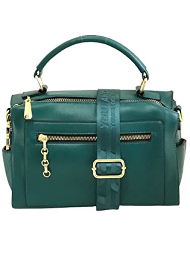 bolsa baú média com alça de mão em couro pu (Verde, Médio)