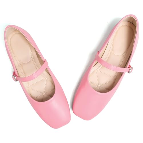 Image of TN TANGNEST Leather Flats for Women Retro Mary Jane Flats | Comfortable Square Toe Slip On Flats with Buckle Strap, Soft Work Flats Office Shoes
