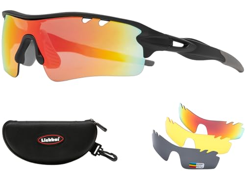 Liekkas Lunettes de soleil de sport polarisées pour homme et femme avec 3 verres interchangeables...