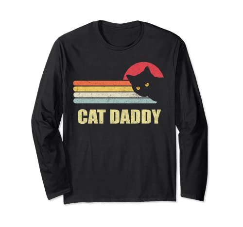 Cat Daddy Funny Vintage Style Cat Retro Distressed Maglia a Manica