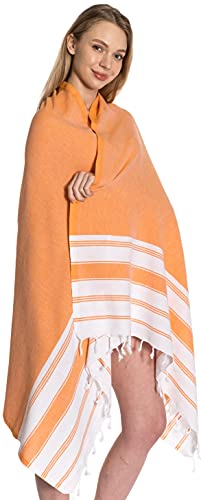 Demmex 2022 Ibiza Softest Turkish Cotton Beach Towel, Thin & Light Turkish Peshtemal Towel, Prewashed, Xxl 75"X37" (Orange) #TOP6