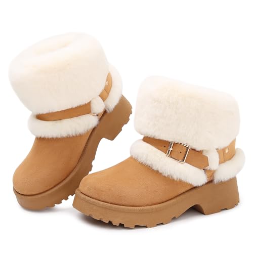 Goldnut Fluffy Chunky Heel Booties