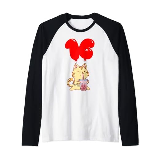 Gatito de té de burbujas - 16 Cumpleaños - Fiesta De Globos Camiseta Manga Raglan