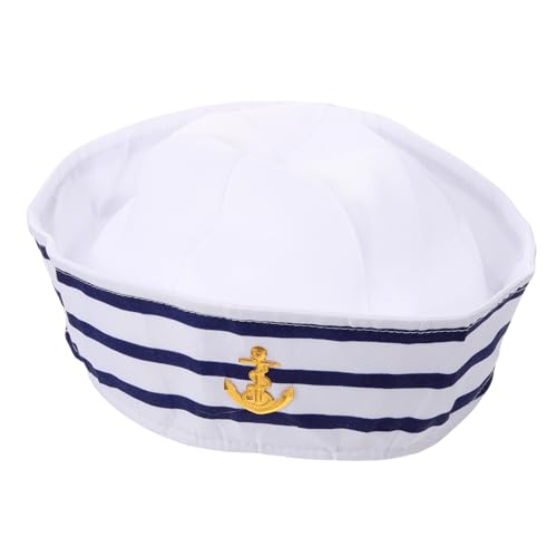 WRITWAA White Embroidered Navy Cap Children's Police Cap Captain's Hat 50-60cm Unisex Stage Performance Accessory Masquerade Hat