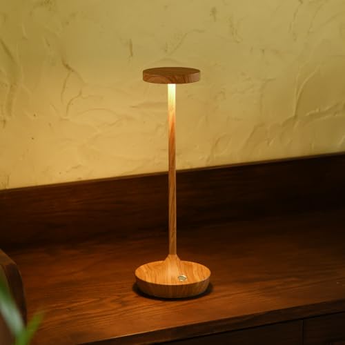 Image of Cordless Table Lamps Rechargeable，LED Portable Wireless Lamp, 6000mAh Battery Operated Touch Control, 3 Color Temperature Stepless Dimmable Night Light for Restaurants Outdoor (Light Woodgrain2)