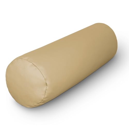 HAPPERS Cojín Cilíndrico de 50x15 en Polipiel Beige. Rollo Cervical para aliviar Dolor postural o Dormir