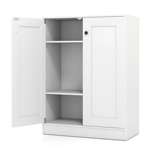 KOMFOTTEU Buffet Bas avec 2 Portes, Meuble Rangement de Cuisine, 3 Niveaux avec 2 Étagères réglables & Kit Anti-basculement, pour Salon, Salle à Manger, Chambre,...