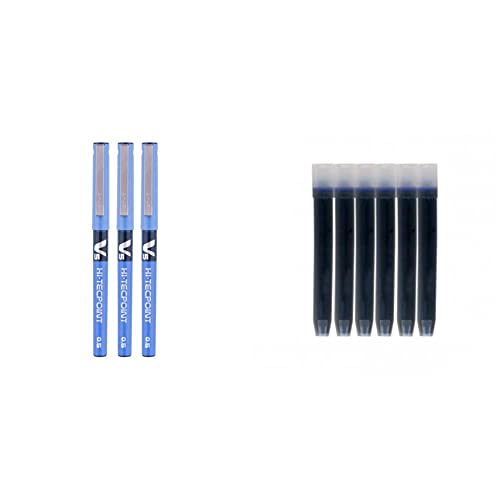 Image of Pilot V5 Liquid Ink Roller Ball Pen -Blue(Pack Of 3) Ink Cartridges -Blue(Pack Of 6)