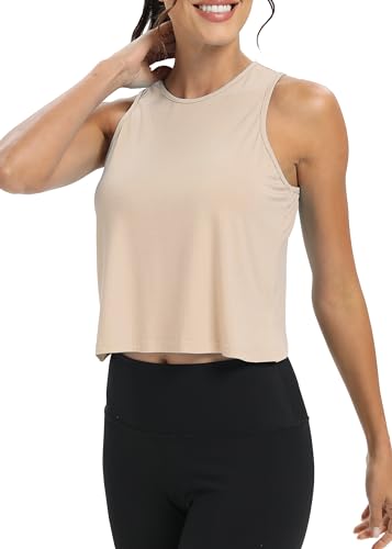 Image of Mippo Workout Tops for Women Cropped Open Back Sleeveless Tank Tops Athletic Gym Yoga Shirts Loose Fit