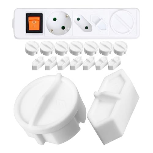 Steckdosen Abdeckungen Mix Set, 16 Stück, in Weiß, aus Silikon, Steckdosenschutz vor Spritzwasser, Staub, Deckel für SchuKo Typ F und Eurostecker Typ C Steckdose, für Mehrfachsteckdose, Wandsteckdose