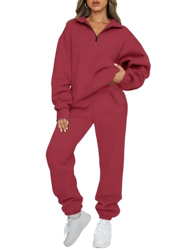 Image of AUTOMET Women's Sweatsuits 2 Piece Outfits Lounge Sets | Cozy Airport Outfits,Casual Sweat Sets for Fall and Winter,Half Zip Pullover and Baggy Sweatpants with Pockets