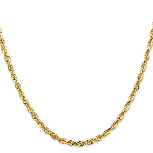 DEWBERRY 14K Yellow Gold Chain 4mm Ultra Diamond-cut with Lobster Clasp Rope Chain Necklace 24 inch (Weight: 16.88 GM, Length : 24