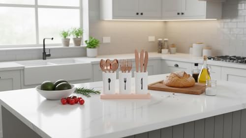 Image of Xmart India Kitchen Organizer Plastic Cutlery Holder Stand for Spoon, Knife, Fork & Chopsticks |Detachable Utensil Storage Box for Kitchen Countertop & Dining Table Cutlary Organiser (Square)