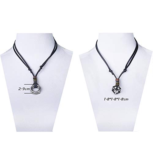 Joerica 4Pcs Leather Necklace For Men Women Vintage Feather Cube Chain Necklace Adjustable #TOP6