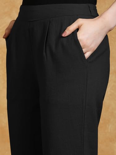 Image of Leriya Fashion Linen Loose Pants for Woman |Linen Trouser for Women | Ankle Length Straight Pant Women | Ladies Loose Pants Woman with Elastic Closure |High Waist Formal Office Trousers