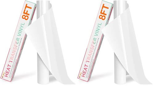 Image of HTVRONT HTV Roll Heat Transfer Vinyl - 12 inch x 8ft White HTV Vinyl for Shirts, Iron on Vinyl for All Cutting Machine - Easy to Cut & Weed for Heat Transfer Design (White) (Pack of 2)