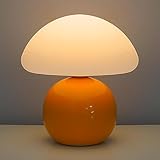 kvppvt Cute Small Mushroom Lamp, PE Lampshade, Ceramic Base, Adjustable Light Color and Brightness with Power-Off Memory, Safe USB Powered, LED Mushroom Light for Bedroom Living Room (Orange)