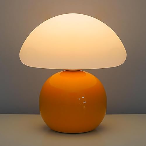kvppvt Cute Small Mushroom Lamp, PE Lampshade, Ceramic Spherical Base, Adjustable Light Color and...