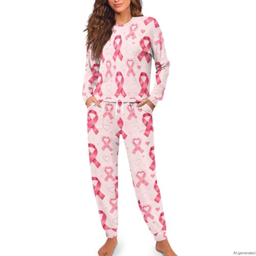 Image of Womens Pajama Sets 2 Piece Pjs Lounge Sets Long Sleeve Sleepwear Crew Neck Pullover Top with Long Pants