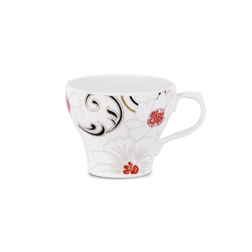 Image of Dandy Lines Liza White Tea Cups, Plain Solid, Luxury Tea Cup and Saucer Set, Ideal for Tea Time, Ceramic, Pack of 12, Microwave & Dishwasher Safe, Great for Hosting & Gifting