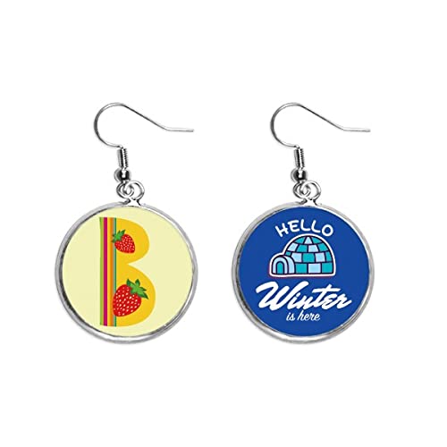 Pendientes de gota con letra B alfabeto y patrón de fresa