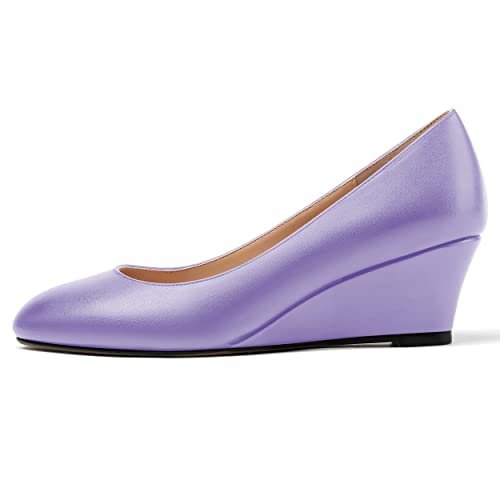 MERRORI Women's Pumps Wedge Pumps Low Heel Round Toe Slip On Matte Womens Shoes 2 Inch2