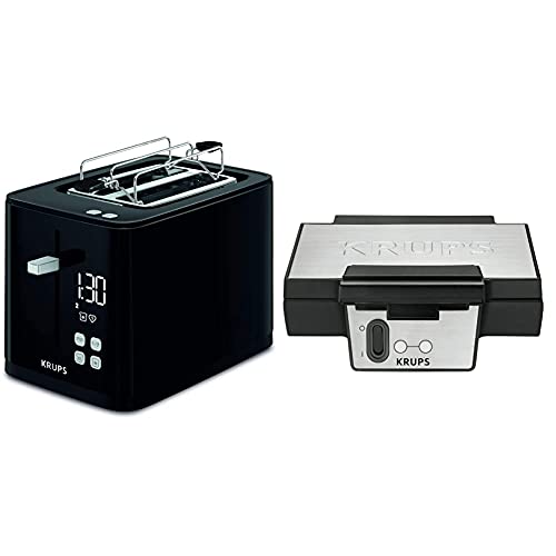 Krups KH6418 Smart'n Light Toaster | Zwei-Scheiben-Toaster | Digitaldisplay | 7 Bräunungsstufen | Schwarz & Waffeleisen…