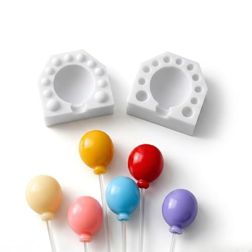 Image of Balloon Shape Silicone Mould for Candle Making | Lollipop Cake Pop Chocolate Fondant Candy Mould | Mini Balloon Candle Mould with Stick DIY Resin Soap Craft (Small)