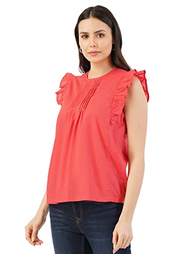 Image of FYLTR Women's Casual Fashion Top -Ruffled Collar & Sleeves, Front Pleat Design