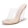 Women's Clear Wedge Heels - 4 Inch Open Toe Chunky Heels with Transparent Upper & Genuine Leather Sole | Slip-On Comfortable Dress Shoes | Fashion Platform Sandals (Lemonade.A)
