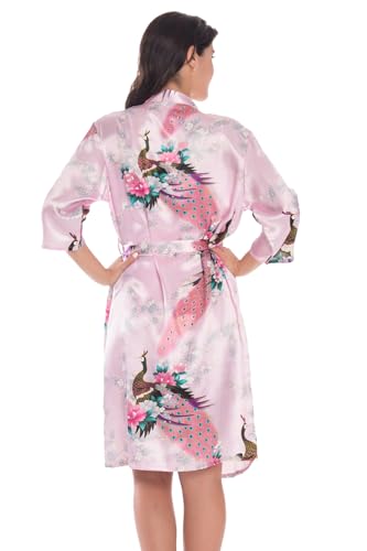 Women's Satin Nightgown with Robes Set 2 Piece Floral Sleepwear Sexy Slip Gown Pajamas Set Silky Nightwear, Pink 3X-Large