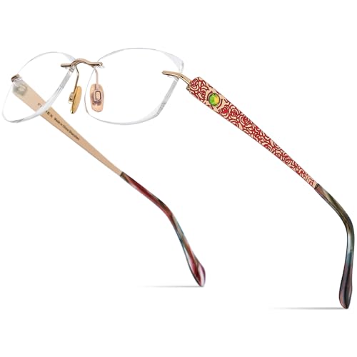 Image of FONEX Titanium Glasses Frame,Rimless Frameless Luxury Diamond Optical Eyeglasses for Women