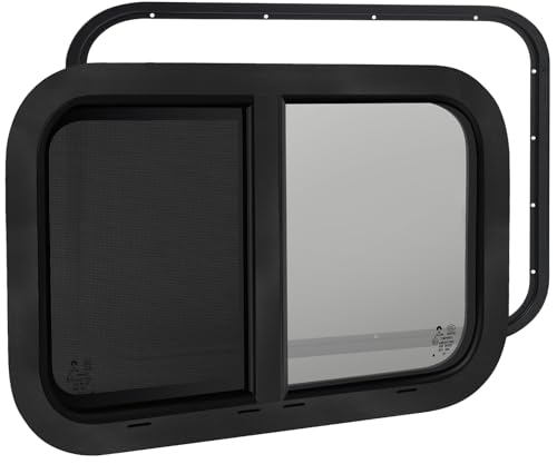 Image of 18 inchW x 15 inchH RV Windows for Cargo Trailer Camper,Tinted Horizontal Sliding | RV Cargo Trailer Camper Window Replacement w /Screen&Trim Ring,Fit 15 /16 inchor 1-3 /8 inch Thick Wall,Allow Error 1 /16 inch,DOT Approved