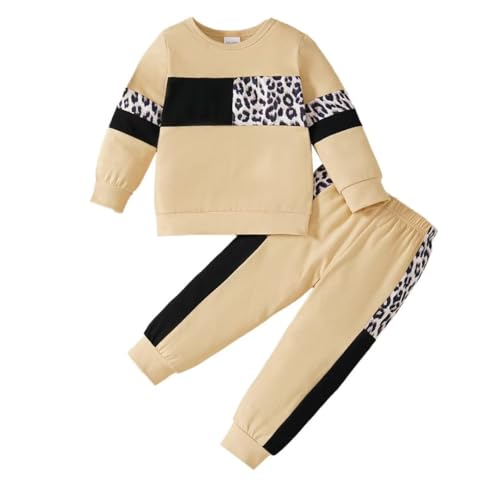 Bekarsy 2T Girl Clothes Fall Winter Outfits Cute Baby Toddler Long Sleeve Sweatshirt Leopard Tops Pants Set, Apricot girl leopard clothes 2-3Y