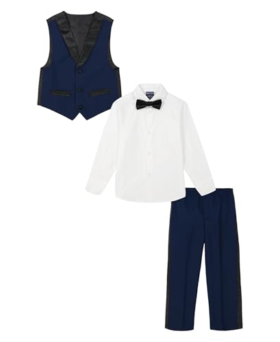 Image of Nautica Boys' 4-piece Formal Suit Set with Vest, Pants, Collared Dress Shirt, and Tie