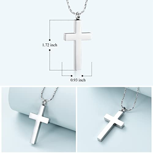 Imrsanl Crystal Cross Necklace for Ashes - Stainless Steel Keepsake Cremation Jewelry - Religious Cross Memorial Urn Necklace for Pet Human Ashes Pendant2