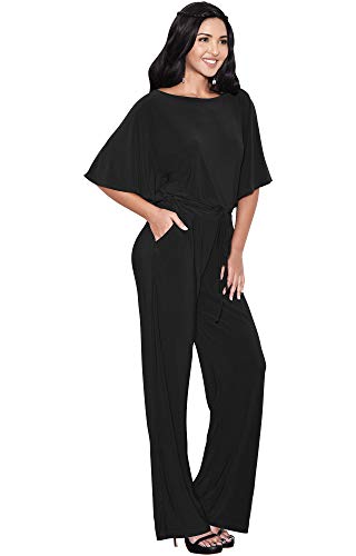 KOH KOH Plus Size Womens Short Sleeve Long Pants One Shoulder Cocktail Casual One Piece Pockets Jumpsuit Jumpsuits Pant Suit Suits Romper Rompers Playsuit Playsuits, Black XL 14-16