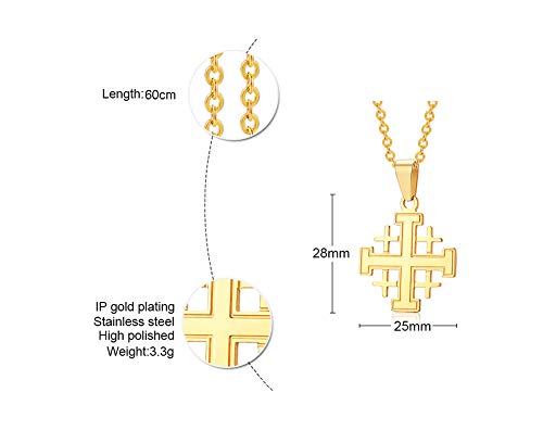 Hisatan Stainless Steel Jerusalem Crusaders Knights Templar Cross Pendant Necklace for Men Women,Free 24" Chain2