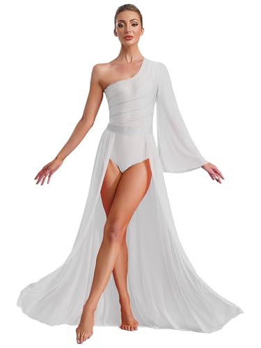 Robe danse lyrique asymétrique à strass avec justaucorps intégré pour femme