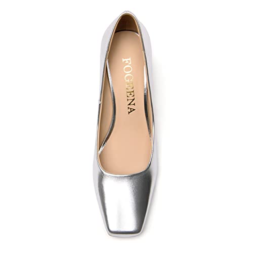 FOGEENA Womens Casual Square Toe Business Slip On Matte Leather Block High Heel Pumps Shoes 3.34 Inch3