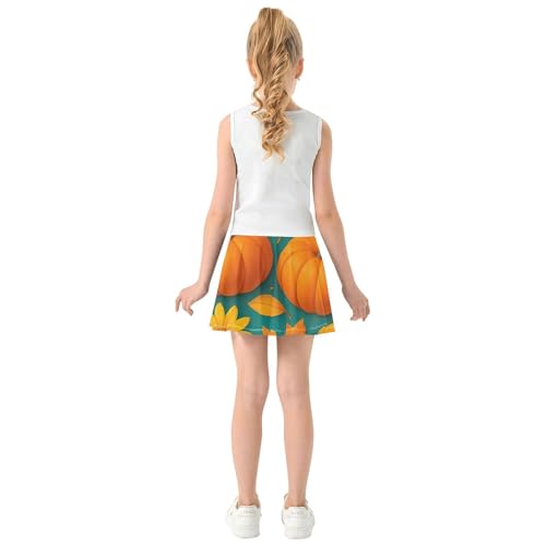 Toddler Athletic Shorts for Girls Skorts Kids Tennis Skirts Pleated Skort White Orange Pumpkins 4t4