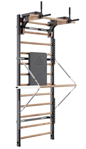 Swedish Ladder Pro Wood Stall Bar with Push-Through Bar Adjustable Pull-Up Dip Bar for Adults and Kids Accessories Bundle Spring for Home School Physical Therapy and Gymnastics (40x90x3)