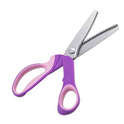 Jytuul Purple Serrated Pinking Shears, 9.3 Inch Sharp Stainless Steel Blades Zig Zag Scissors, Comfort Grip Handled Professional Dressmaking Paper Leather Fabric Craft Scissors #TOP7