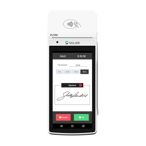 Valor PayTech VL550 POS Android Terminal | Intuitive 5.5â€ Touchscreen Design with PCI PTS 6.x Certified, 2600mAh Battery, Wi-Fi/4G/5G Connectivity, Dual Pricing, and Real-Time Inventory Management