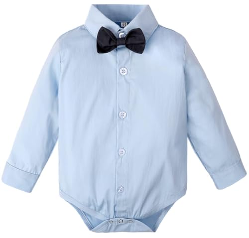Image of A&J DESIGN Infant Baby Boys Dress Shirt Bodysuit Gentleman Formal Wedding Long Sleeve Rompers