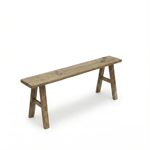QingNuoDingZHi Handmade Wooden Entryway Bench - Vintage Noodle Style for Living Room Bedroom or Hallway - Durable Weathered Wood Finish for Rustic Home Decor