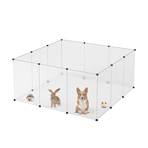 KOUSI Small Animal Pen Plastic Fence Large Dog Pen Plastic Play Yard Transparent Panels, White, 28