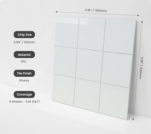 HOMEART White Peel and Stick Backsplash Square Tile, 6-Sheet Self Adhesive Glossy Stick on Backsplash Adhesive Wall Tiles for Kitchen Bathroom by HOMEART - Image 2
