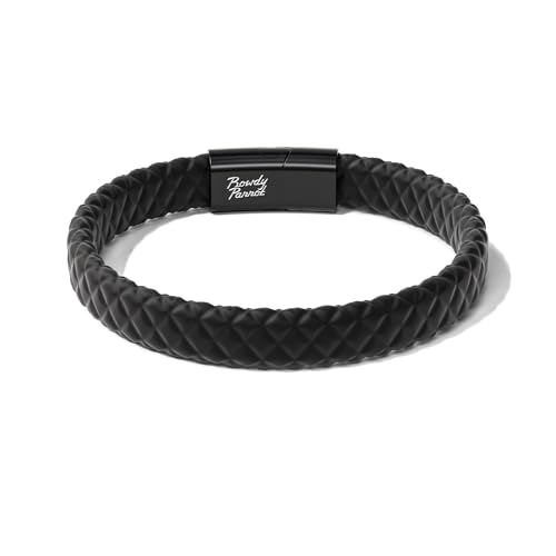 Rowdy Parrot Spartan Genuine StormSilk™ Tactical Rubber Bracelet with Stainless Steel USA Flag & Magnetic Closure - Supports Pairing Military Veterans & K-9 Dog Companions