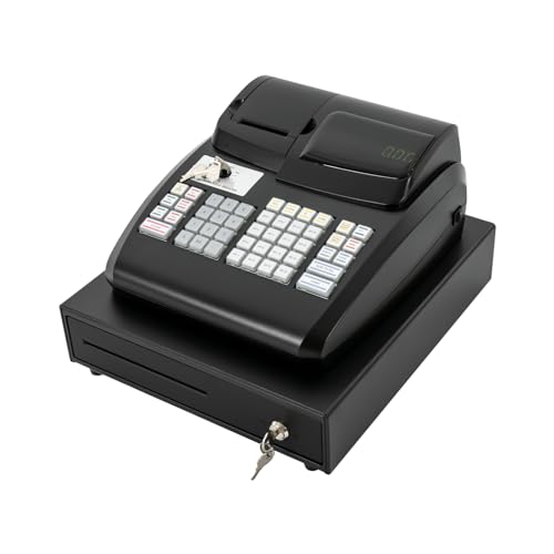 Image of 47 Keys Electronic Cash Register, Small Cash Register Portable Sales Register with Extra-Long Check Opening for Retailers and Food Markets 15.75 x 12.8 x 9 Inch Black